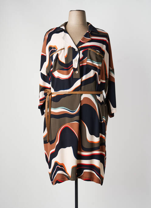 Robe mi-longue imprimé fantaisie manches longues marron JOSEPH RIBKOFF femme