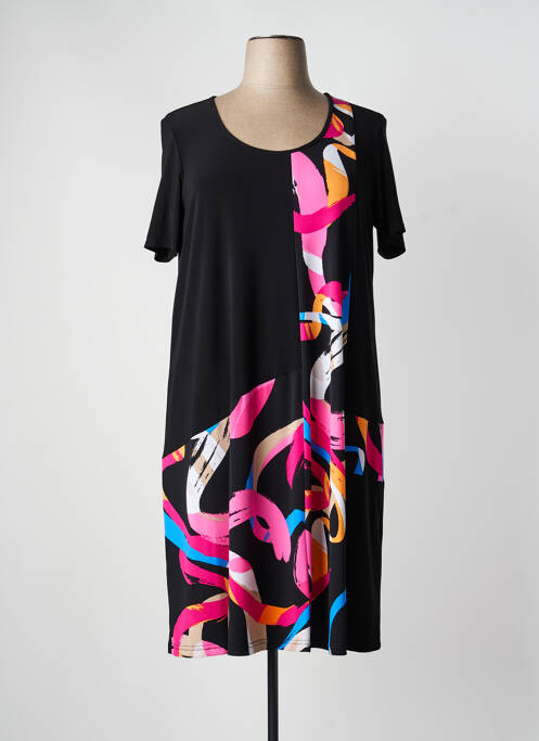 Robe mi-longue imprimé fantaisie manches courtes noir JOSEPH RIBKOFF femme