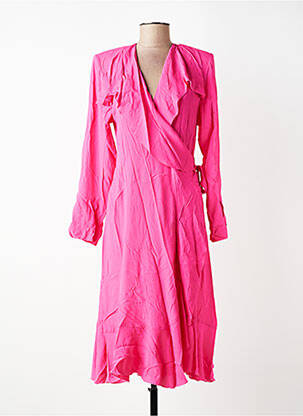Robe mi-longue tissage crêpe manches longues rose SEVENTY femme