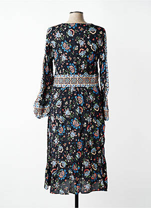 Robe mi-longue imprimé fleurs manches longues noir SET femme