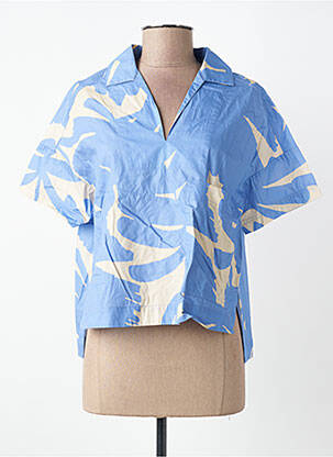 Blouse tissage popeline manches courtes bleu P SOPHIA femme
