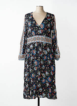 Robe mi-longue imprimé fleurs manches longues noir SET femme