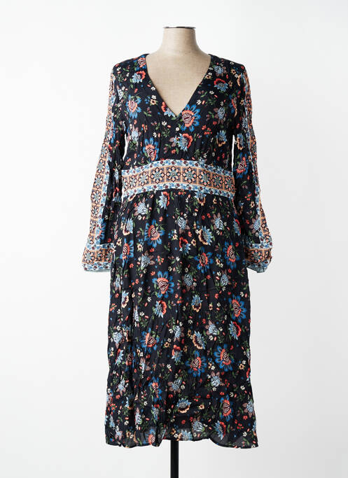 Robe mi-longue imprimé fleurs manches longues noir SET femme