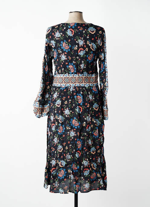 Robe mi-longue imprimé fleurs manches longues noir SET femme