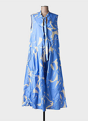 Robe longue tissage popeline sans manche bleu P SOPHIA femme
