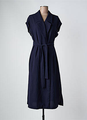 Robe mi-longue tissage crêpe manches courtes bleu TOUPY femme