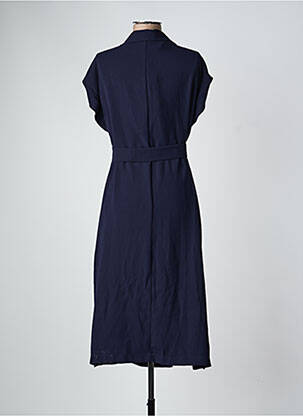 Robe mi-longue tissage crêpe manches courtes bleu TOUPY femme