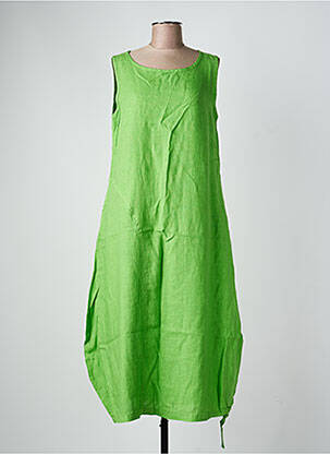 Robe longue tissage crêpe sans manche vert HARIS COTTON femme