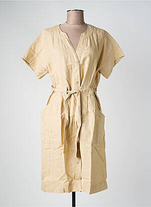 Robe mi-longue tissage crêpe manches courtes beige ZYGA femme