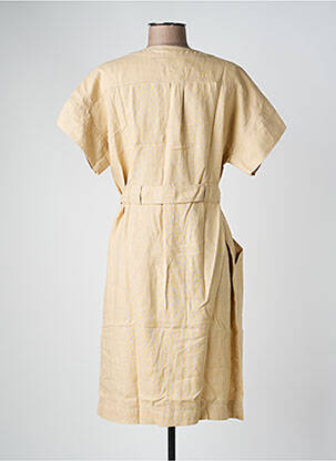 Robe mi-longue tissage crêpe manches courtes beige ZYGA femme