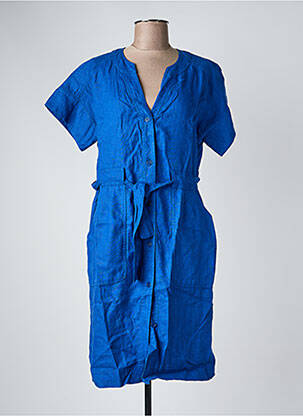 Robe mi-longue tissage crêpe manches courtes bleu ZYGA femme