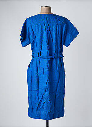 Robe mi-longue tissage crêpe manches courtes bleu ZYGA femme