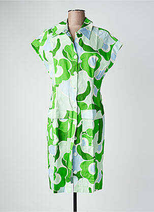 Robe mi-longue imprimé fleurs manches courtes vert TARA JARMON femme