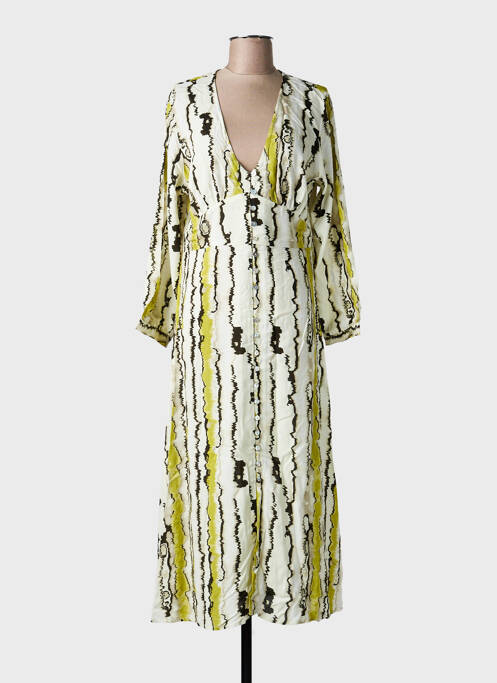 Robe mi-longue imprimé fantaisie manches longues vert STORIATIPIC femme