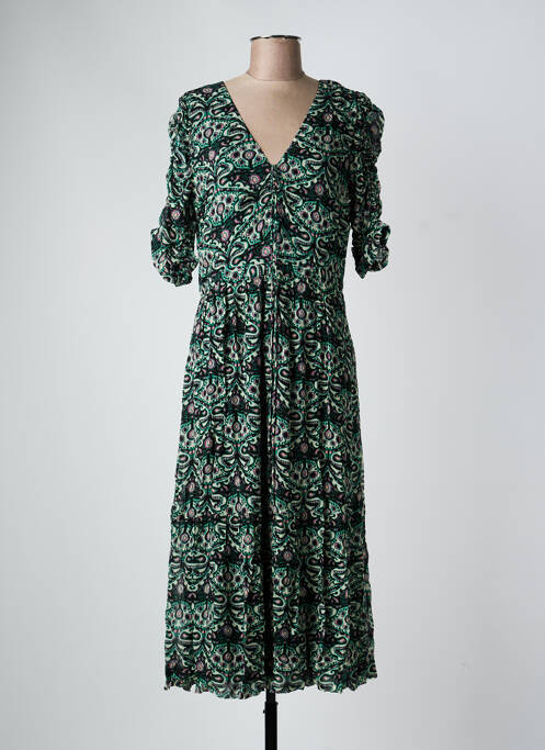 Robe longue imprimé fantaisie manches courtes vert BA&SH femme