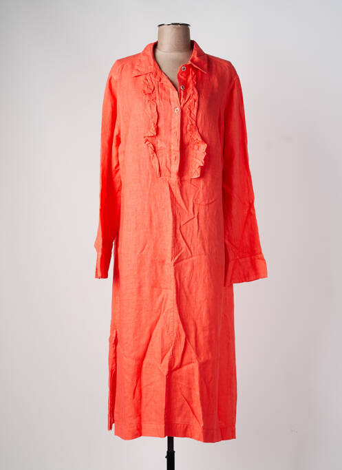 Robe mi-longue tissage crêpe manches longues orange HARIS COTTON femme