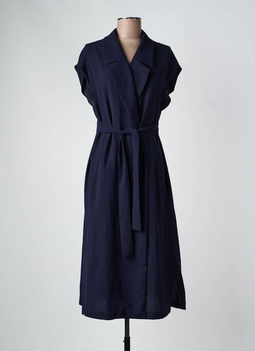 Robe mi-longue tissage crêpe manches courtes bleu TOUPY femme