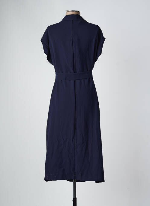 Robe mi-longue tissage crêpe manches courtes bleu TOUPY femme