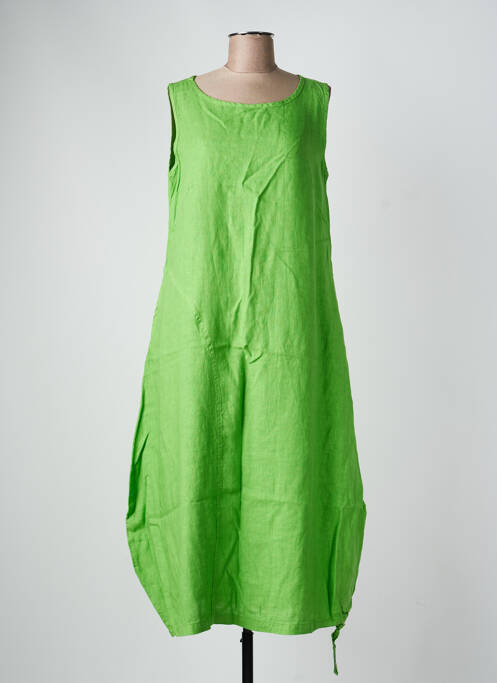 Robe longue tissage crêpe sans manche vert HARIS COTTON femme