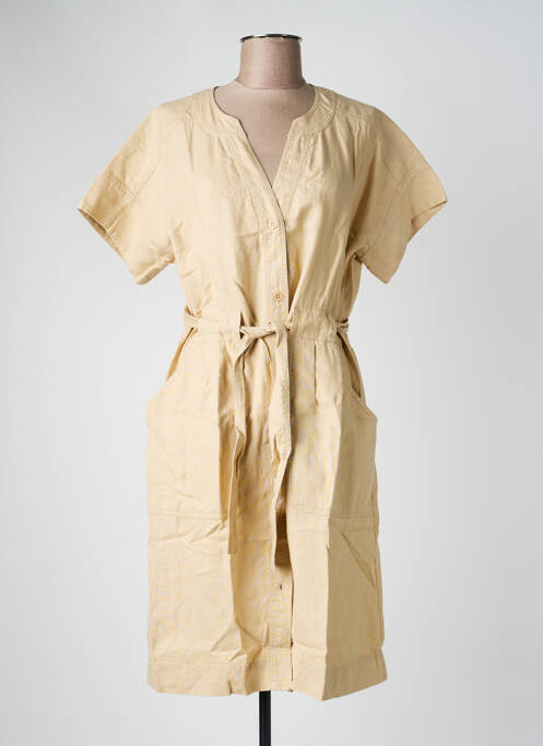 Robe mi-longue tissage crêpe manches courtes beige ZYGA femme
