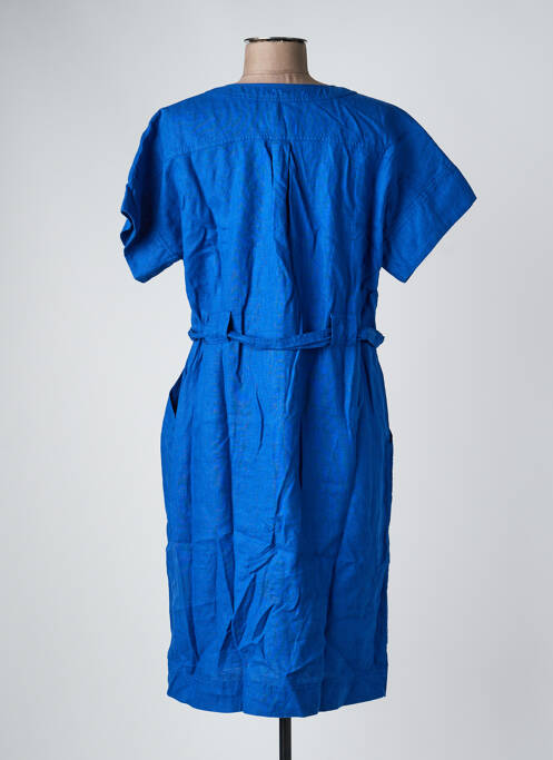 Robe mi-longue tissage crêpe manches courtes bleu ZYGA femme