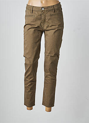 Pantalon 7/8 fermeture zippée sous rabat boutonné marron DENIM STUDIO femme