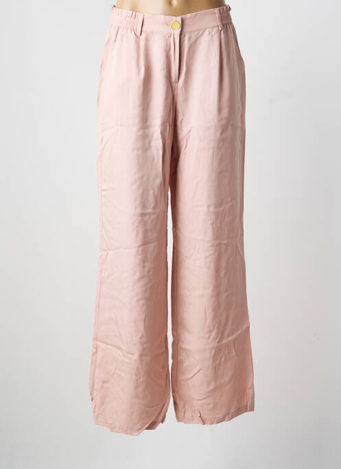 Pantalon droit fermeture zippée sous rabat boutonné rose IVI femme
