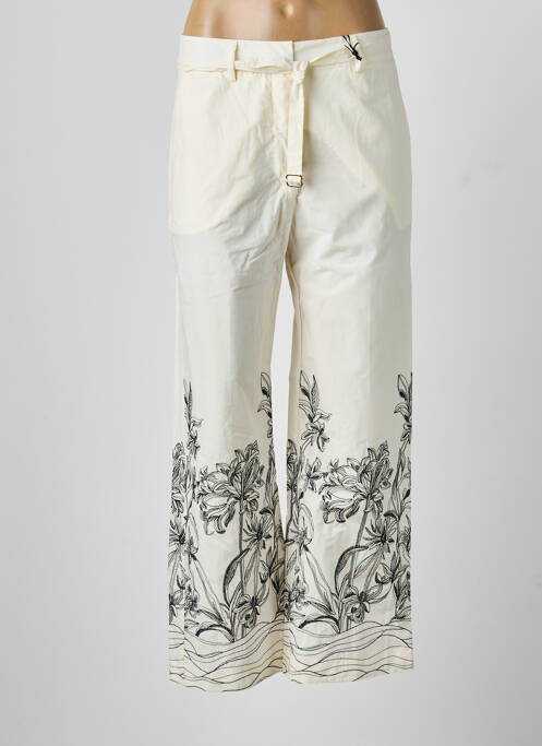Pantalon flare fermeture zippée sous rabat avec crochet beige SEVENTY femme