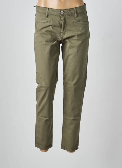 Pantalon 7/8 fermeture zippée sous rabat boutonné vert DENIM STUDIO femme