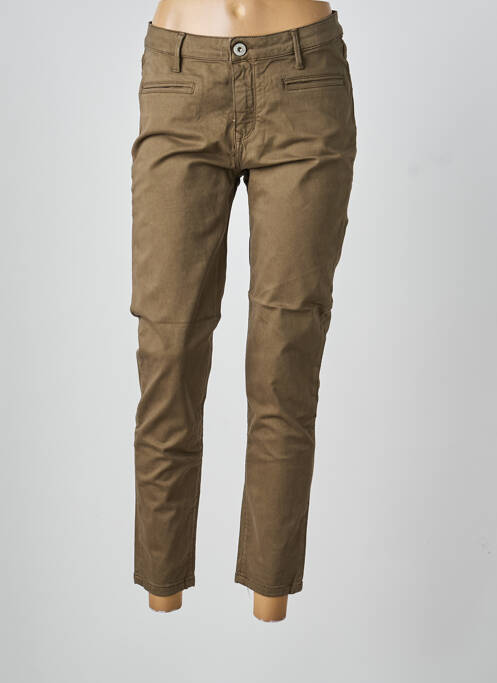Pantalon 7/8 fermeture zippée sous rabat boutonné marron DENIM STUDIO femme