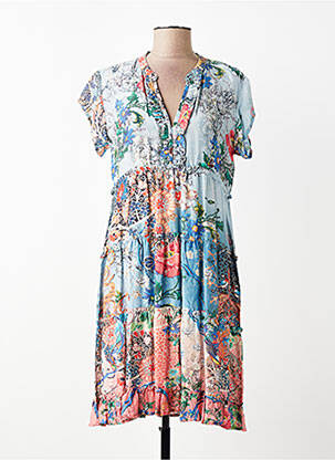 Robe mi-longue imprimé fantaisie manches courtes bleu VANIA femme