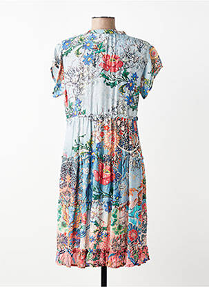 Robe mi-longue imprimé fantaisie manches courtes bleu VANIA femme