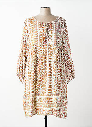Robe mi-longue imprimé fantaisie manches longues beige VANIA femme