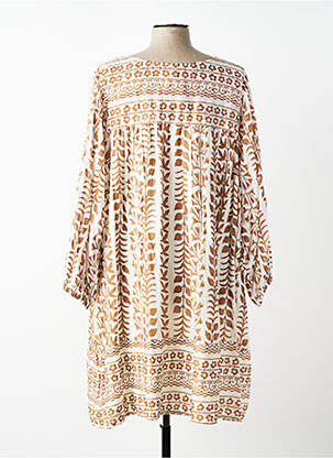Robe mi-longue imprimé fantaisie manches longues beige VANIA femme