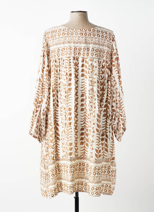 Robe mi-longue imprimé fantaisie manches longues beige VANIA femme