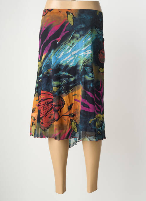 Jupe mi-longue taille élastique bleu SAINT CHARLES femme