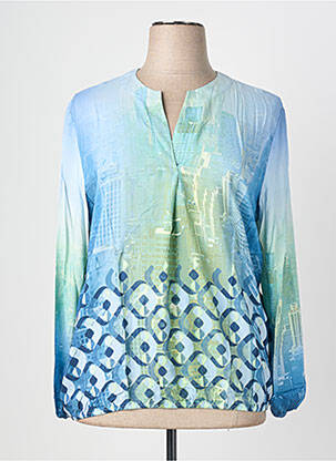Blouse tissage popeline manches longues bleu BIANCA femme