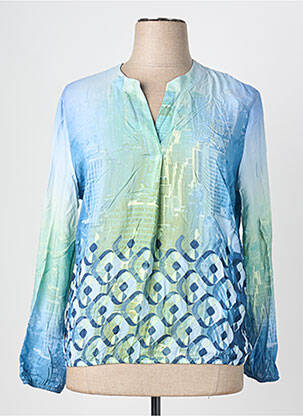 Blouse tissage popeline manches longues bleu BIANCA femme