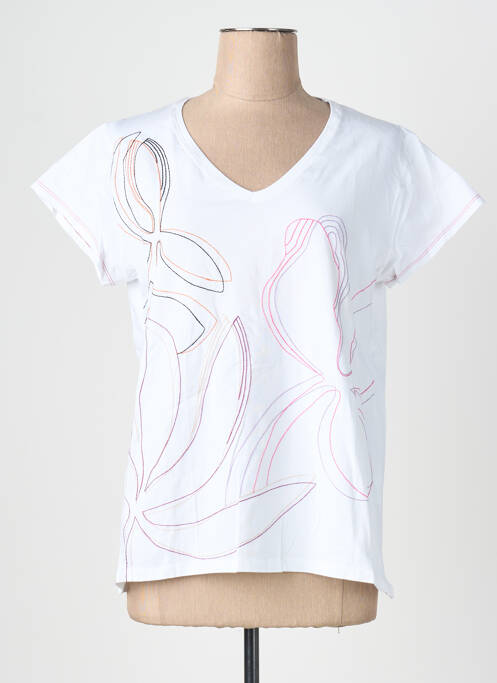 T-shirt col v manches courtes blanc SCORZZO femme