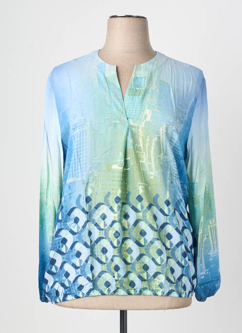 Blouse tissage popeline manches longues bleu BIANCA femme