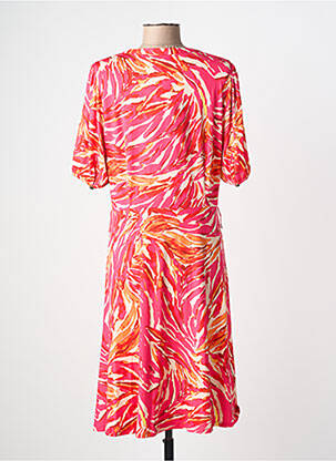 Robe mi-longue imprimé fleurs manches courtes rose K-DESIGN femme