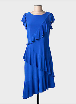 Robe mi-longue fermeture zippée au dos manches courtes bleu JOSEPH RIBKOFF femme