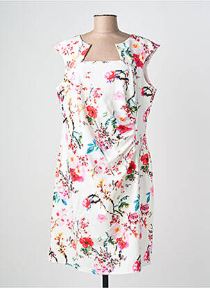Robe mi-longue imprimé fleurs manches courtes blanc QUATTRO femme