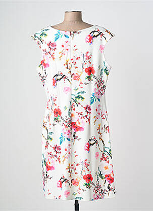 Robe mi-longue imprimé fleurs manches courtes blanc QUATTRO femme