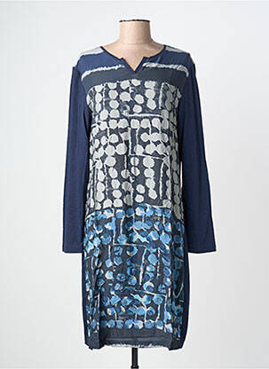 Robe mi-longue imprimé fantaisie manches longues bleu THALASSA femme