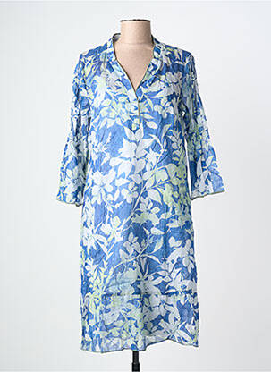 Robe mi-longue imprimé fleurs manches 3/4 bleu BIANCA femme