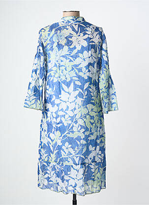 Robe mi-longue imprimé fleurs manches 3/4 bleu BIANCA femme