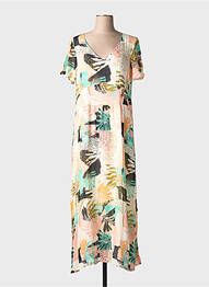Robe longue imprimé fantaisie manches courtes rose MAE MAHE femme