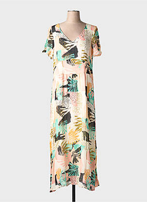 Robe longue imprimé fantaisie manches courtes rose MAE MAHE femme
