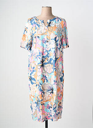 Robe mi-longue imprimé fleurs manches courtes bleu THOMAS RABE femme